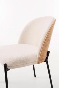 Ingrid chair, curved oak veneer seat and white boucle upholstery