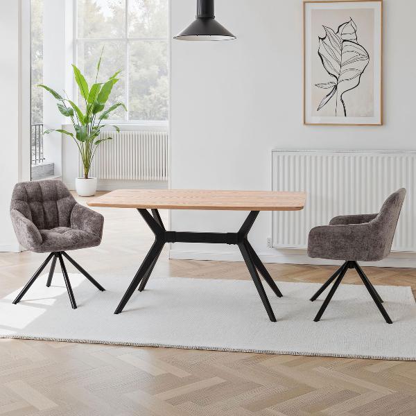 MESA COMEDOR 140*80*75CM, TAPA CHAPA ROBLE, PATA METALICA NEGRA