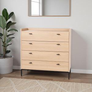 COMODA HABIT 4 CAJONES, GUIA FRENO 100*101*41 CM. ROBLE ARZUA, LAMINADO 19 MM, BASE METAL