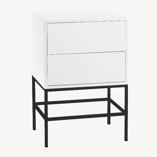 MESITA PUSH 2 CAJONES LACADA BLANCO. BASE METAL NEGRO. 74*48*33,5 CM