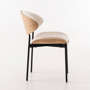 Lena chair, curved oak veneer seat and beige upholstery