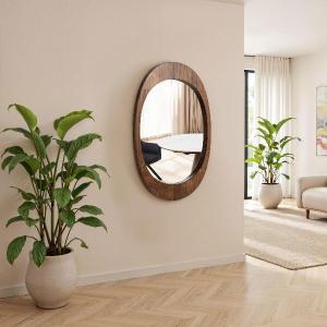 Oval walnut wood mirror 86*50 cm