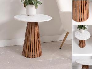Mesa auxiliar acacia y mármol 52 cm