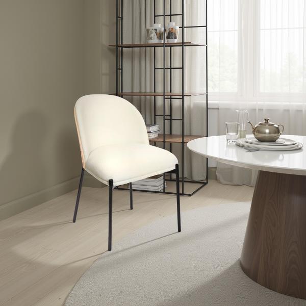 SILLA INGRID 80*51*59 CM, ASIENTO CHAPA ROBLE CURVADO, TAPIZADO BEIGE Y PATAS METALICAS EN NEGRO, TEJIDO AQUACLEAN