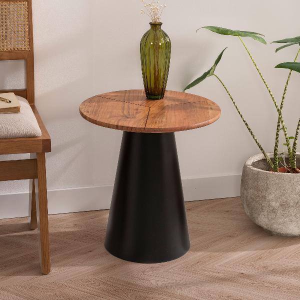 MESA AUXILIAR 52*49*49 CM. BASE METAL NEGRO Y TAPA MADERA MANGO