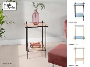Tavolo in ferro battuto con piano in vetro e ripiano 40*60*40