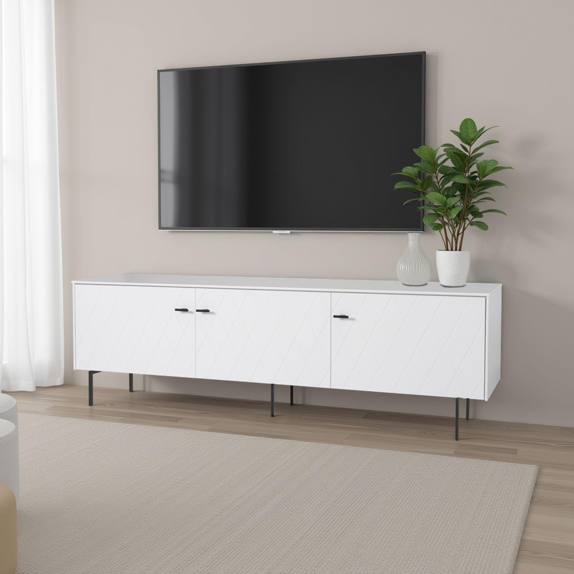 Mueble TV Diamond 3 P lacado blanco 182*50*40 cm