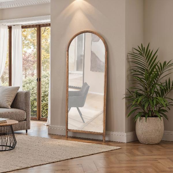 ESPEJO SUELO Y PARED MADERA NOGAL 160*60 CM, FORMA DE ARCO