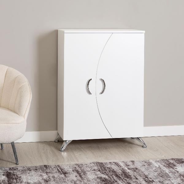 ZAPATERO LACADO BLANCO 2 PUERTAS, PATAS METAL. 110*74*33 CM