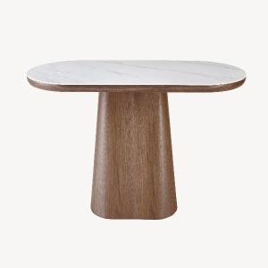  TAVOLO DA PRANZO PIANO OVALE 200*90*75 CM, PIANO IN PORCELLANA BIANCA, PIEDE IMPIALLACCIATO IN ROVERE