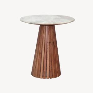 Mesa auxiliar acacia y mármol 52 cm