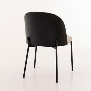 Ingrid chair, curved black veneer seat and mottled white upholstery