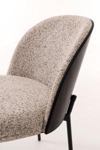 Ingrid chair, curved black veneer seat and mottled white upholstery