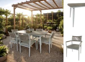 Set da pranzo da terrazza bianco con seduta beige