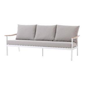 Corinto white outdoor set with wood and beige seat