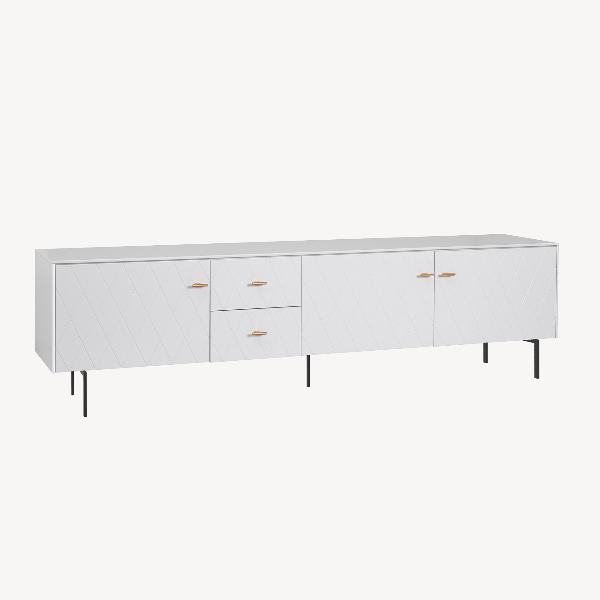 MUEBLE TV DIAMOND 3 PUERTAS + 2 CAJONES, VISAGRAS Y CAJONES DE FRENO 222*50.5*40 CM. LACADO BLANCO