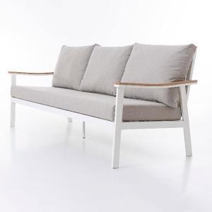 Corinto white outdoor set with wood and beige seat