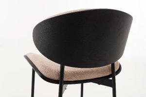 Lena chair, curved walnut veneer seat and beige upholstery