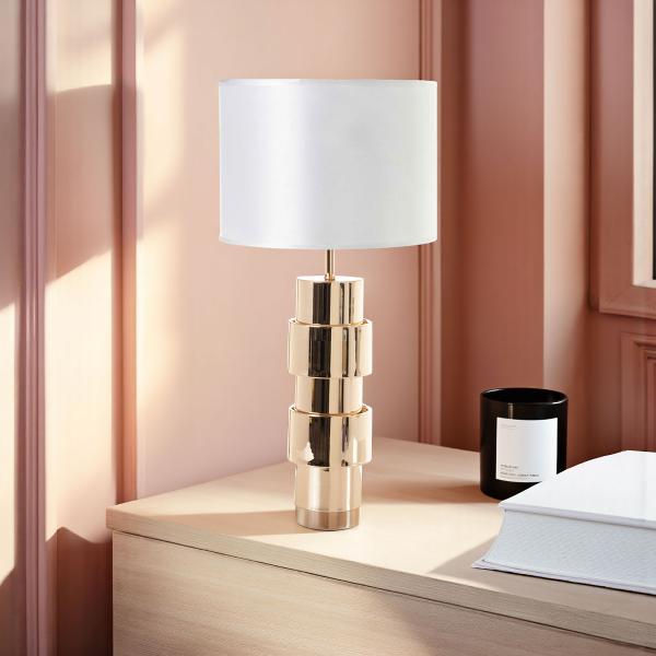 LÁMPARA CROMADA ORO 65*26 CM, PANTALLA BLANCA