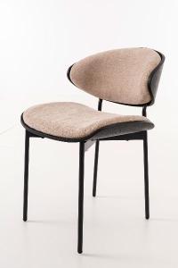 Lena chair, curved walnut veneer seat and beige upholstery