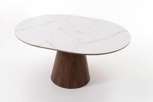 Ausziehbarer Esstisch 120/160*76 cm, Walnussfurnier und weißes Porzellan