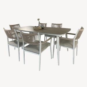 Set da pranzo da terrazza bianco con seduta beige
