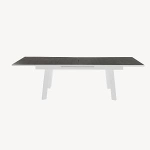 Mesa extensible exterior blanca y tapa ceramica 202/263*100*76 cm