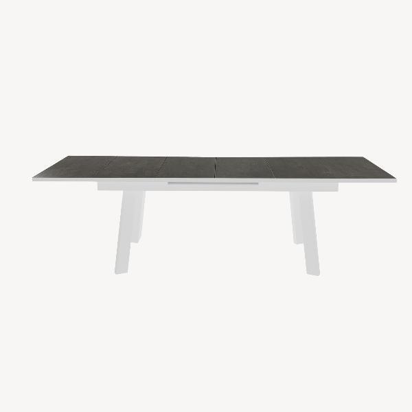MESA EXTENSIBLE PARA EXTERIOR 202/263*100*76.5 CM, ALUMINIO BLANCO Y TAPA CERAMICA EFECTO MADERA
