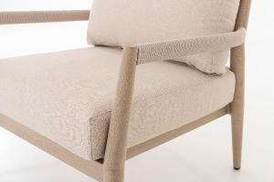 Formentor terrace set, sofa, 2 armchairs and a coffee table in imitation wood aluminum and beige seat