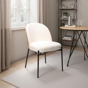 Ingrid chair, curved oak veneer seat and white boucle upholstery