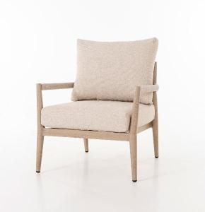 Formentor terrace set, sofa, 2 armchairs and a coffee table in imitation wood aluminum and beige seat