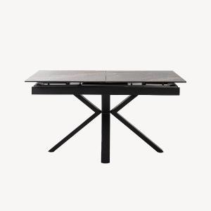 MESA EXTENSIBLE 140/180*85*76 CM, TAPA PORCELANICO NEGRA Y BASE METAL NEGRO