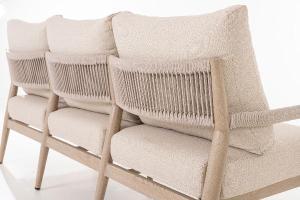 Formentor terrace set, sofa, 2 armchairs and a coffee table in imitation wood aluminum and beige seat