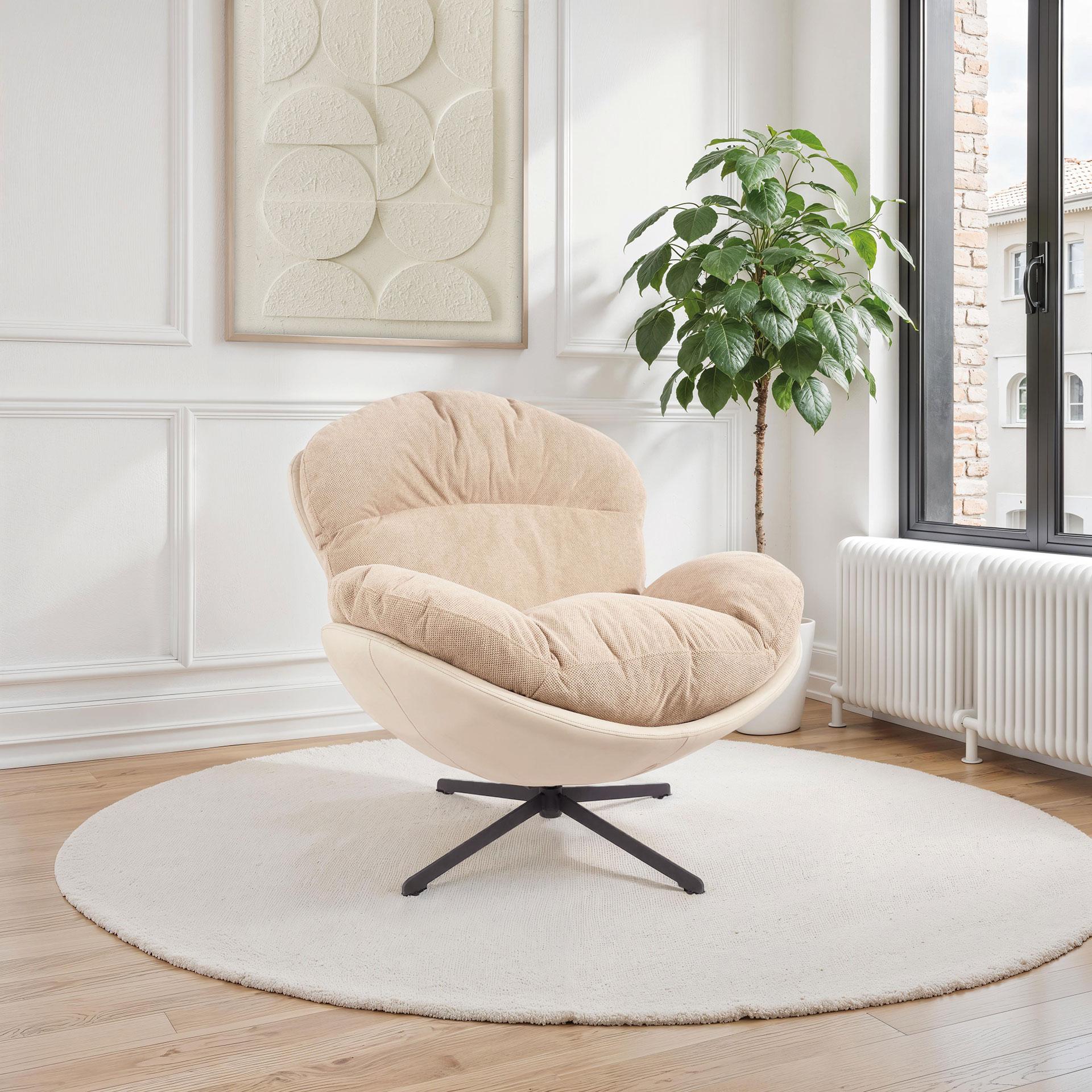 360º swivel Egg chair, beige upholstery