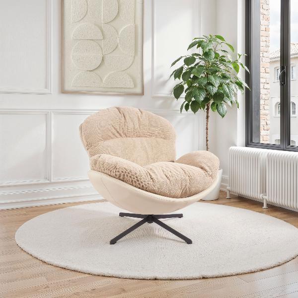 SILLON EGG GIRATORIO 360º. TAPIZADO INTERIOR BEIGE (ANTIMANCHAS, IGNIFUGA, ANTIARAÑAZOS MASCOTAS) 91*98*100 CM