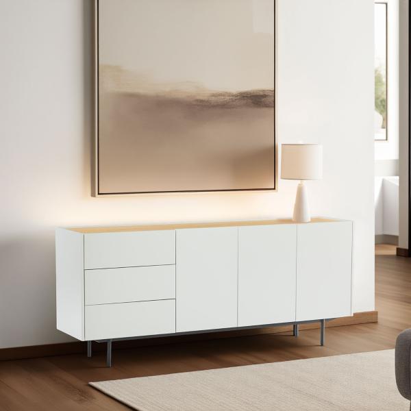 APARADOR POL 180*78*40 CM. LACADO GRIS PIEDRA Y CHAPA DE ROBLE. PATAS METAL NEGRO (KIT)