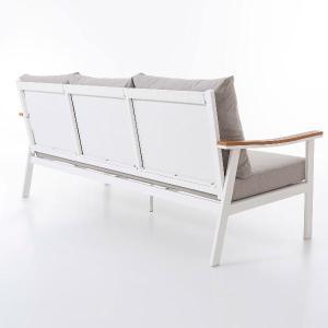 Corinto white outdoor set with wood and beige seat