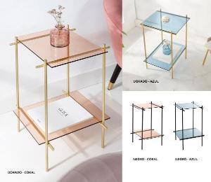 Tavolo in ferro battuto con piano in vetro e ripiano 40*60*40