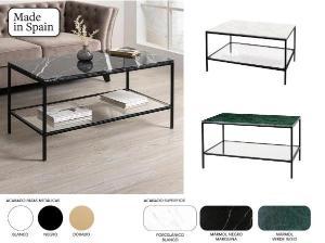 Mesa de centro de metal y tapa mármol 90 cm