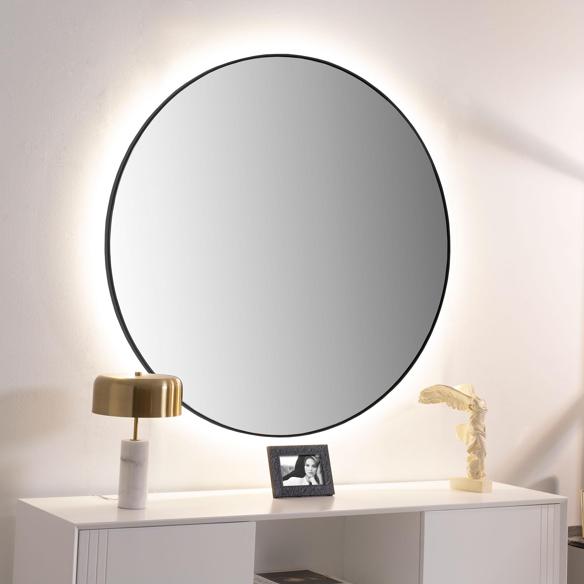 Round black resin LED light mirror 18 cm