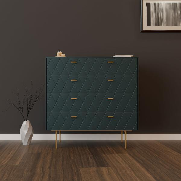 COMODA DIAMOND 4 CAJONES, GUIA FRENO 102*90.5*42 CM. LACADO VERDE OSCURO