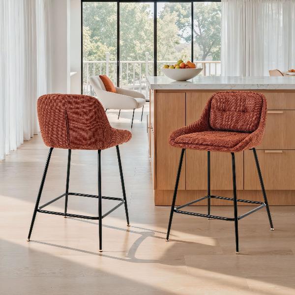 TABURETE BELMONT, TAPIZADO CALDERA, PATAS METAL NEGRO, ASIENTO 65 CM. 80*54*55 CM