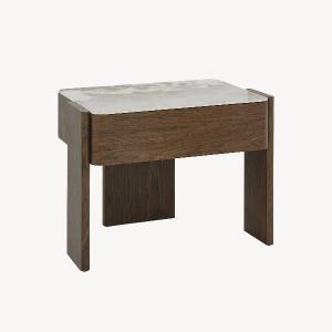 MESITA GIO. 1 CAJÓN, CHAPA MADERA NOGAL Y TAPA PORCELÁNICO BLANCO. 60.5*38*45.5 CM