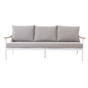 Corinto white outdoor set with wood and beige seat