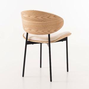 Lena chair, curved oak veneer seat and beige upholstery