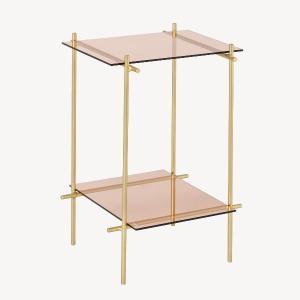 Tavolo in ferro battuto con piano in vetro e ripiano 40*60*40