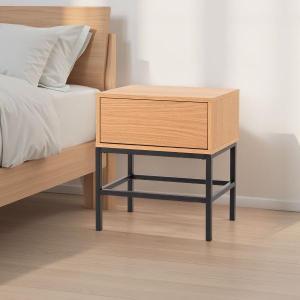 Mesita Push 1 cajon lacado roble base negra 48 cm