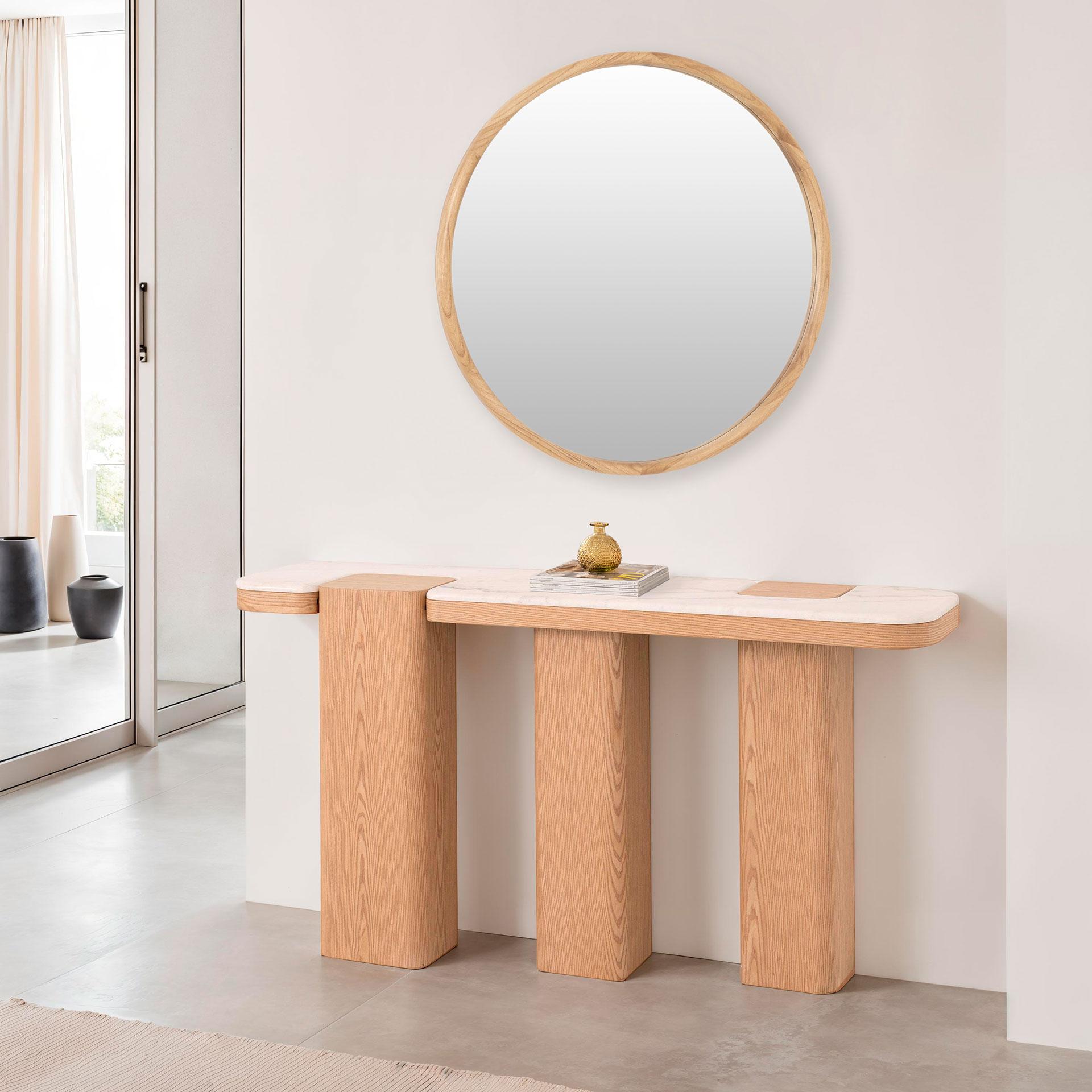 Consola Delfos, chapa roble y porcelanico blanco 120 cm
