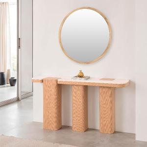 CONSOLA DELFOS. CHAPA MADERA ROBLE Y TAPA PORCELÁNICO BLANCO. 150*70*31 CM