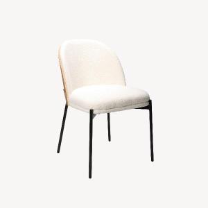Ingrid chair, curved oak veneer seat and white boucle upholstery